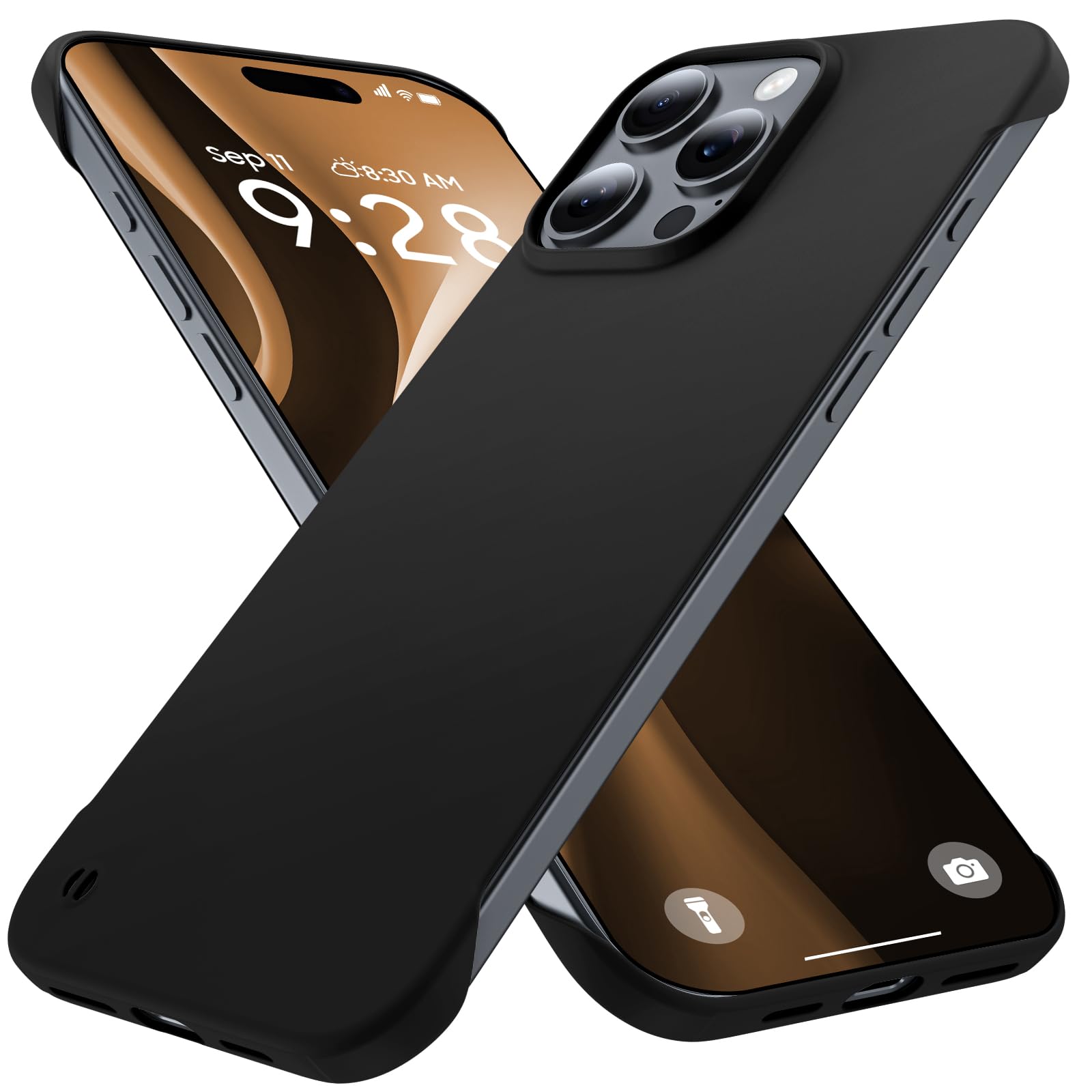 GRECAZO Slim Borderless for iPhone 16 Pro Max Phone Case 6.9"(2024) Ultra-Thin Lightweight Frameless Matte Hard PC Cover Case with Pull Ring Shockproof Non Slip Rope,Suppor Wireless Charging-Black