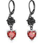 TALYKONG Gothic Earrings for Women Black Rose Flower/Bat/Skeleton Hand/Black Cross/Snake/Raven/Tulip Leverback Christmas Halloween Earrings for Women