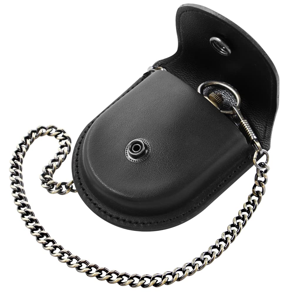 Tiong Vintage PU Leather Holder Waist Bag - 45mm Pocket Watch Storage Case Protector with Chain