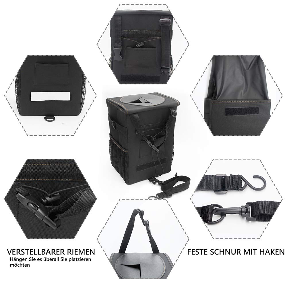 CAR-REP Carrep Auto Mülleimer mit Deckel, Compact 2,2 Gallonen Fahrzeug Mülleimer hängen Auto Müllsack Mülleimer wasserdicht Auto Mülleimer