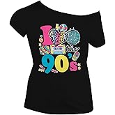 SFHFY 90s Outfit for Women 90's Theme Party Disco Shirt Vintage 80s Neon Off Shoulder Shirts Retro 90s Tops