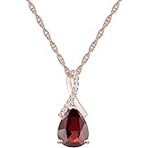 Tirafina Garnet Pendant Necklace - Genuine Garnet Necklace with Created White Sapphires - January Birthstone Necklace - 14K Rose Gold-Plated Sterling Silver Pendant - Women’s Jewelry (9x7mm Stone)