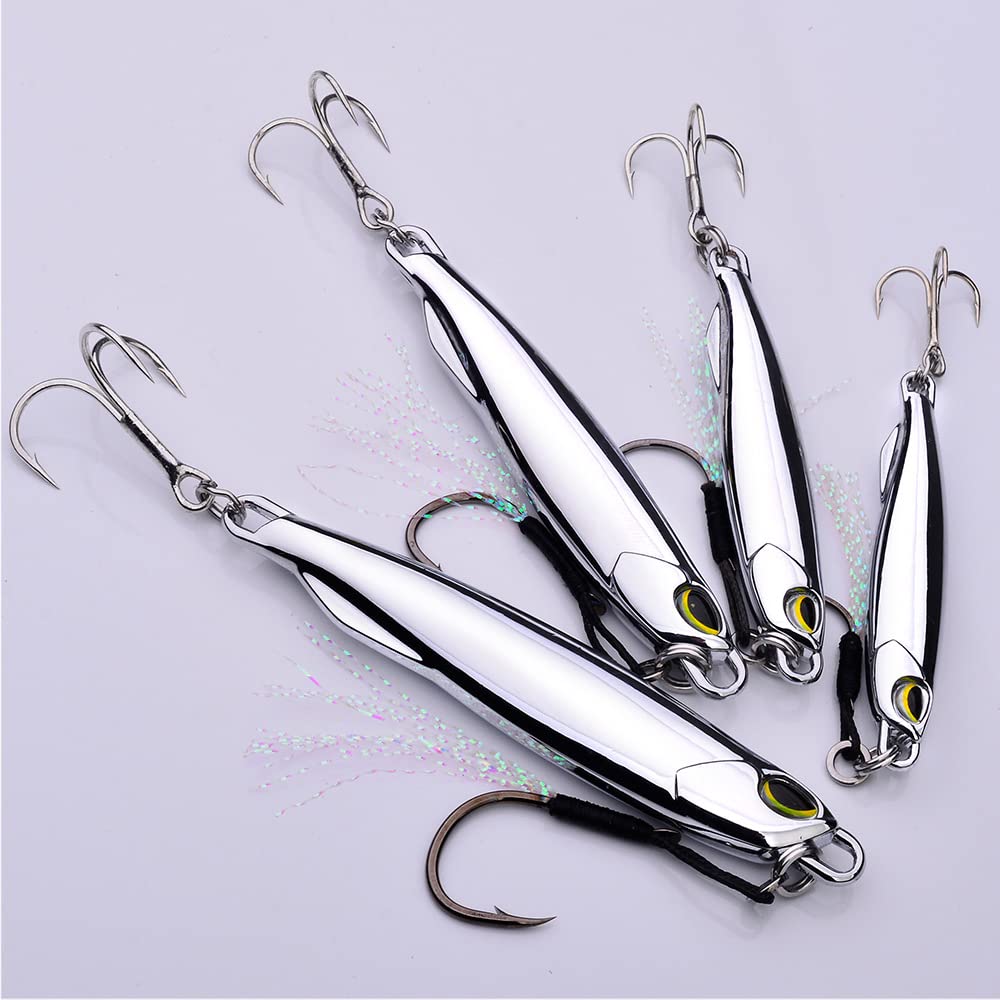 OriGlam 5pcs Sea Fishing Lure Jigging Spoons, Metal Sea Spinner Lure Fishing Tackle Set, Jigging Lures Metal Jigs Jigs Spoon Jig Lures for Bass Tuna Pike Salmon Trout