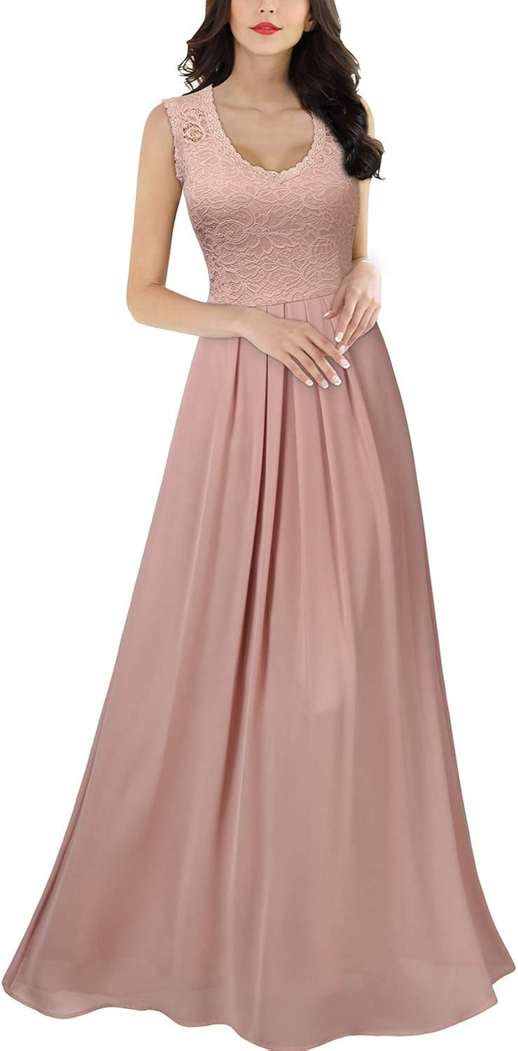 Miusol Women's Casual Deep- V Neck Sleeveless Vintage Wedding Maxi Dress