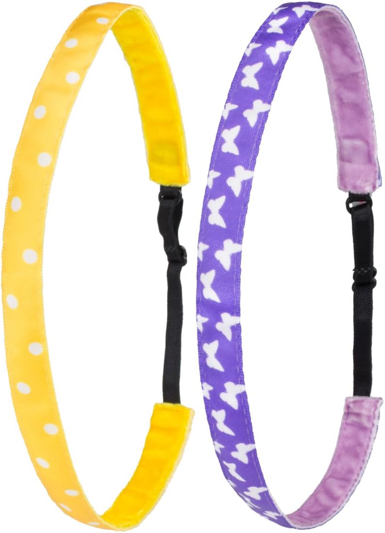 Ivybands Kids Non-Slip Headband for Children | 2 Pack | Professional Kids Detangling Hair Band Style Stylish Motifs for Kids, IKID032009, Lila Weiss Schmetterling, Gelb Weiss Gepunktet