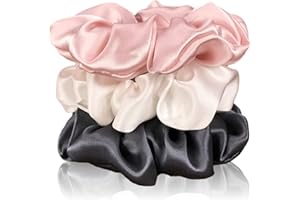 Celestial Silk Mulberry Silk Scrunchies for Hair (Charcoal, Pink, Ivory)