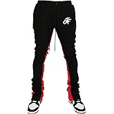 WDIRARA Men's Letter Graphic Flare Sweatpants Color Block Drawstring Bell Bottom Pants with Pockets