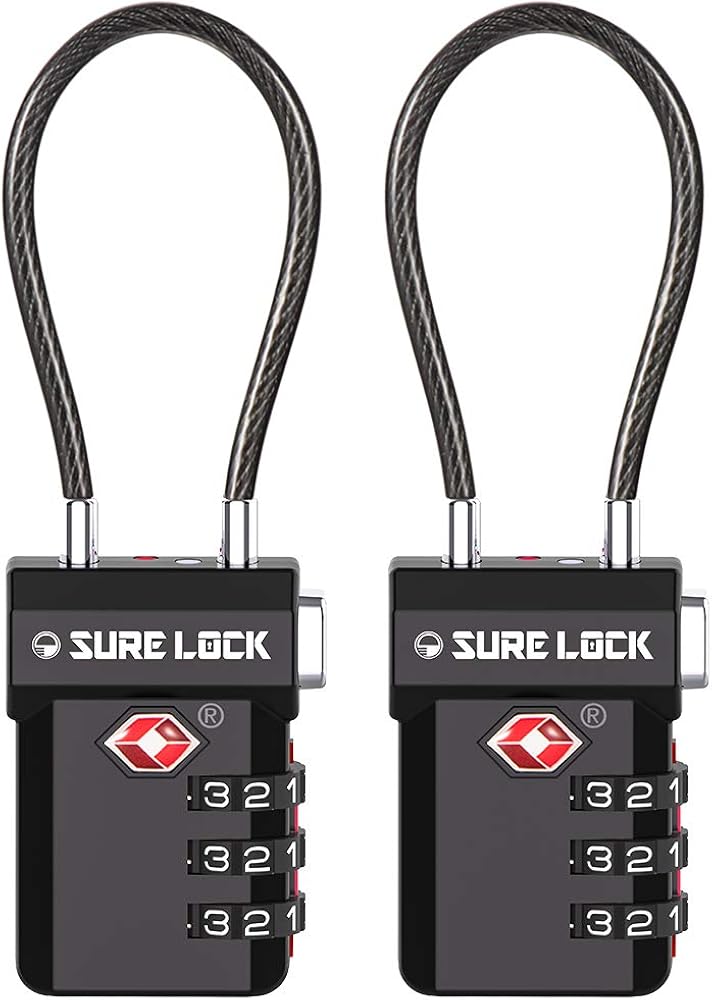  | SURE LOCK TSA Compatible Travel Luggage Locks, Inspection Indicator, Easy Read Dials (Black 2 Pack) | Luggage Locks