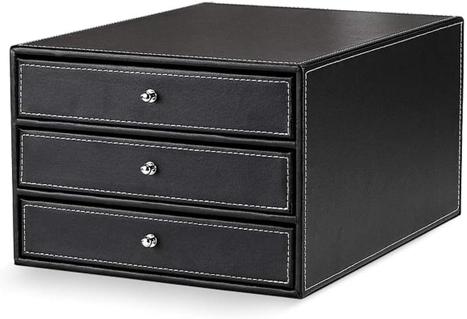 Amazon Com Flat File Cabinets Desktop Storage Box Leather Office Desktop Supplies File Storage Cabinet Balck Drawer Type Data Box Three Layer Finishing Storage Small File Box Lateral File Cabinets Home Kitchen