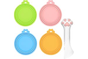 IVIA PET Food Can Spoon & Lids, One Multi-Functional Opener Spatula, 4 PCS BPA Free Silicone Universal Can Covers, Cute Paw Shape Spoon for Cat Dog Wet Food (Pink)