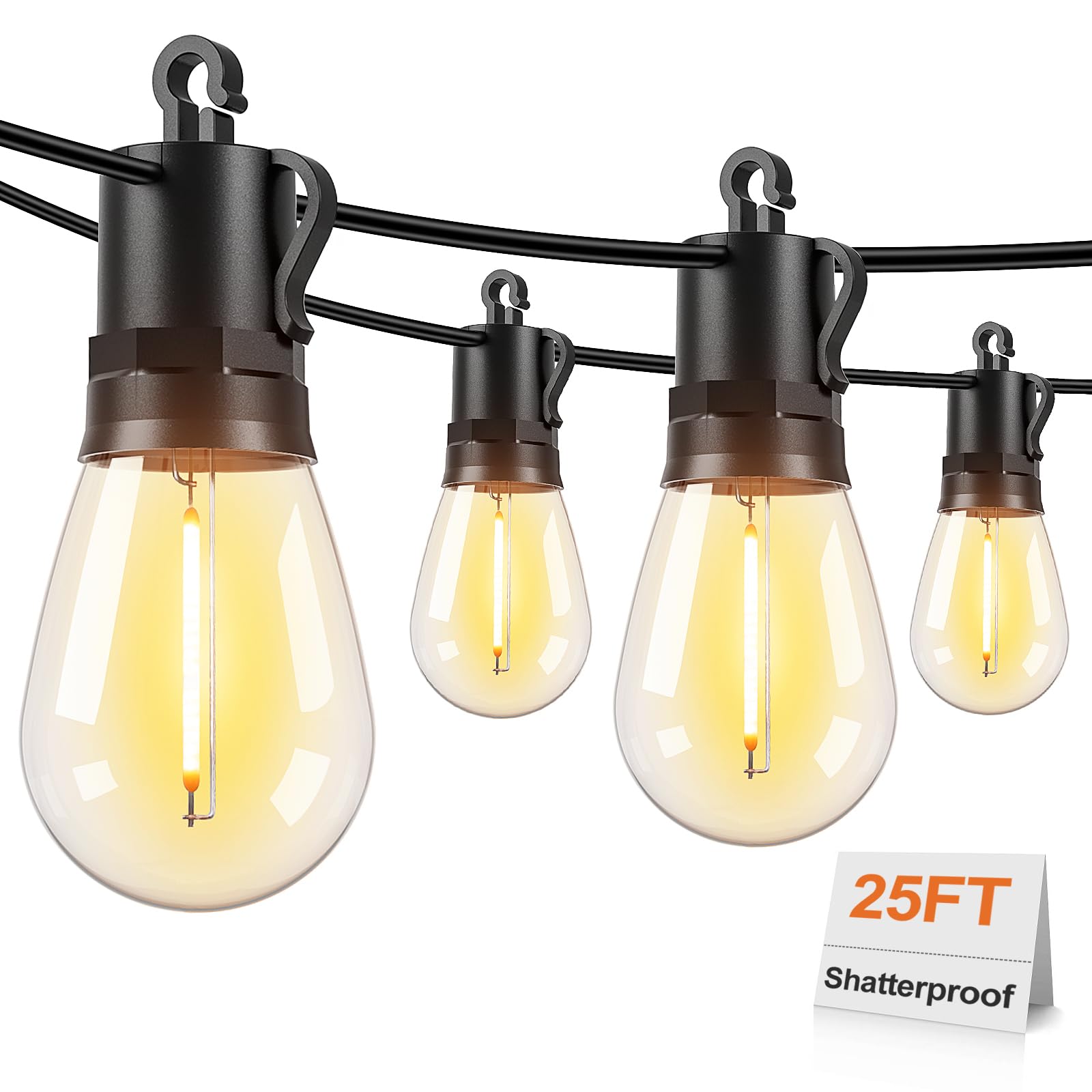 Photo 1 of Brightever 25FT Outdoor String Lights Waterproof, LED Patio Lights with 8+1 Shatterproof S14 Edison Bulbs, String Lights for Outside Dimmable, Connectable Hanging Lights for Balcony, Yard, Gazebo