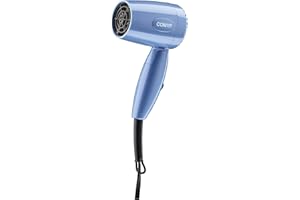 Conair Travel Hair Dryer with Dual Voltage, 1600W Compact Blow Dryer with Folding Handle, Blue
