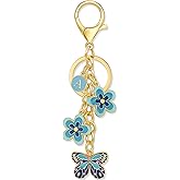 Yeeyeow Cute Initial Letter Flower and Butterfly Keychain for Women Purse Charms Bag Charms for Handbag Backpack