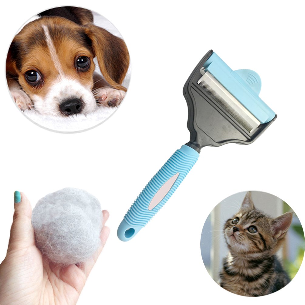 Pet Brush Grooming Slicker Brush & Deshedding Tool by Sunny Holiday Paws 2 in 1 - Small, Medium & Large Dogs, Cats & Horses, With Short to Long Hair - Life Guarantee - Light Blue - Size L (10cm)