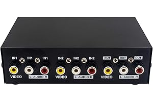 Duttek 2 Port Audio switcher AV Switch RCA Switcher,2 in 1 Out Composite Video L/R Audio Selector Box av Cable Switch Compone