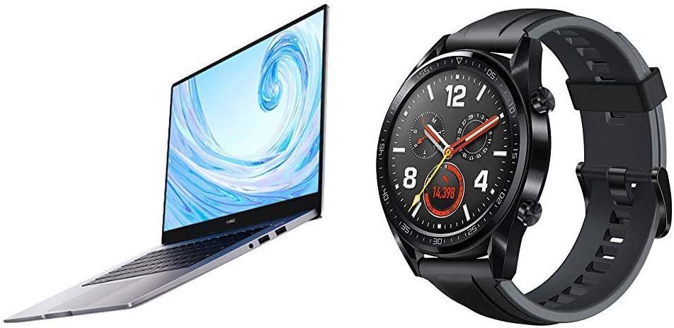 HUAWEI MateBook D 15 2020 - 15.6 Inch Laptop with FullView 1080P FHD Ultrabook PC (AMD Ryzen 5 3500U, 8 GB RAM, 256 GB SSD, Windows 10 Home) Space Grey with Watch GT - Black