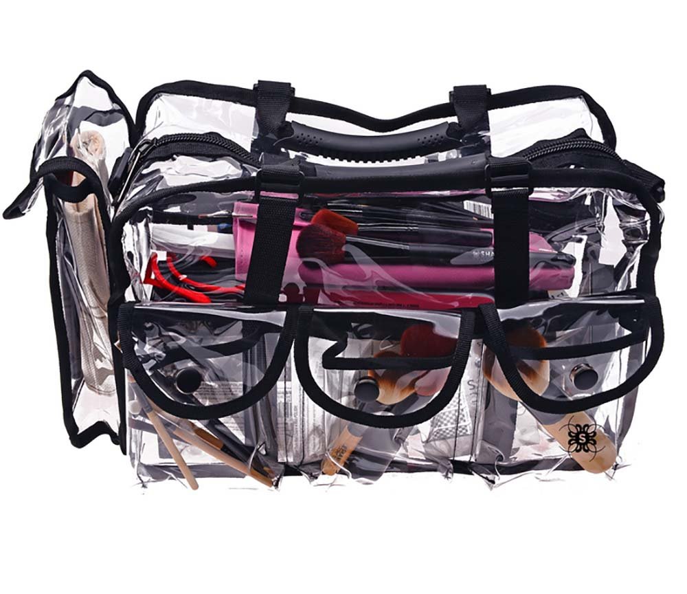 SHANY Clear Makeup Bag, Pro Mua rectangular Bag with Shoulder Strap, Large (BLACK) : Beauty