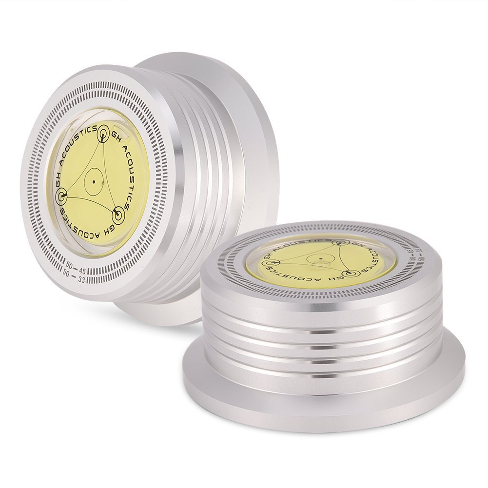 Diyeeni 50Hz LP Record Weight Stabilizer, Record Clamp LP Disc Stabilizer with Built-In Bubble Level for Vibration Balanced Realistic Sound Reproduction(Silver)