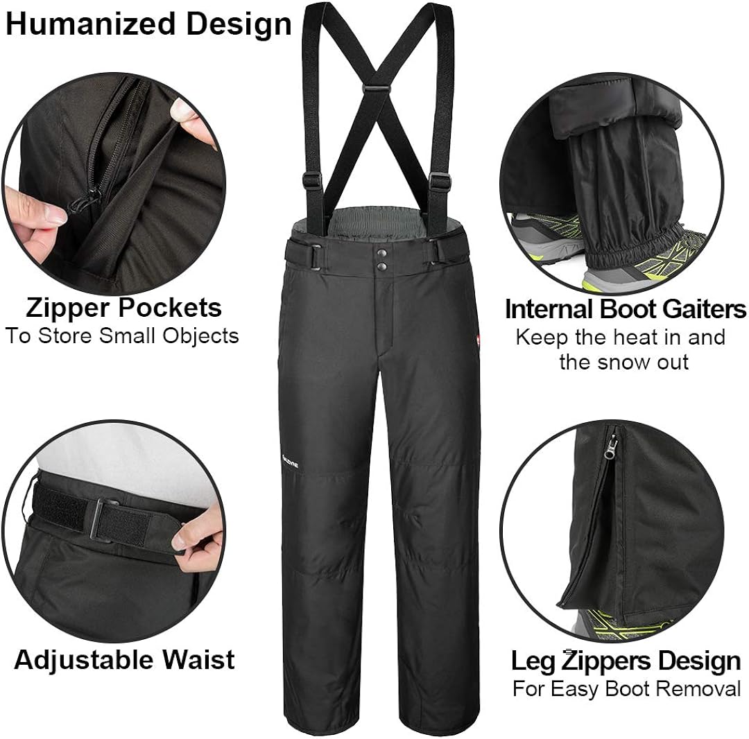 qualidyne Men's Snow Ski Bib Pants 10000mm Waterproof Insulated Snowboard Trousers with Detachable Bib : Clothing