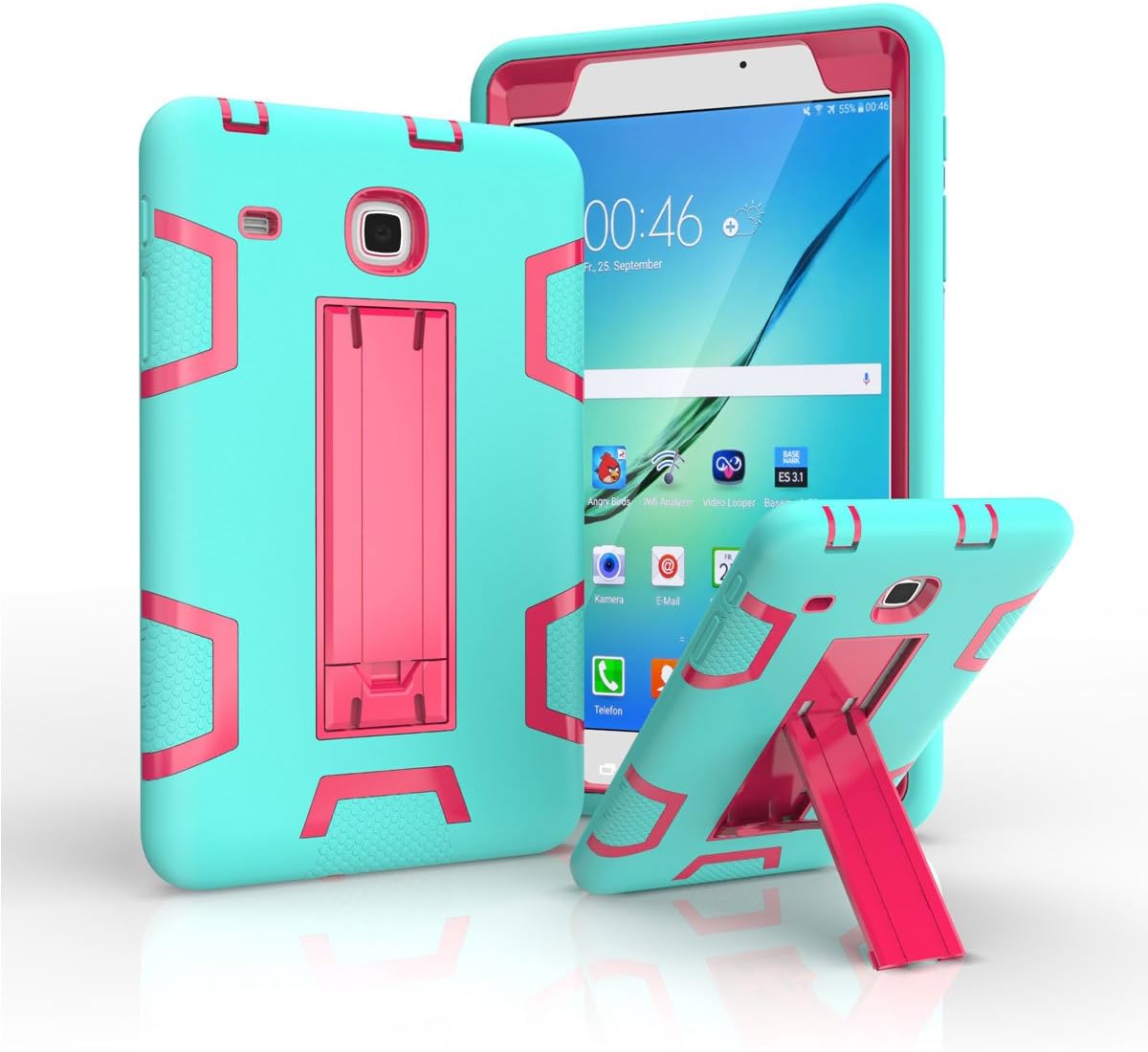 Case for Galaxy Tab E 8.0 T377/T375,Come2look Hybrid Heavy Duty Shockproof Impact Resistant Armor Kickstand Defender Protection Case for Samsung Galaxy Tab E 8.0 inch T377/T375 Mint Green&Rose Red