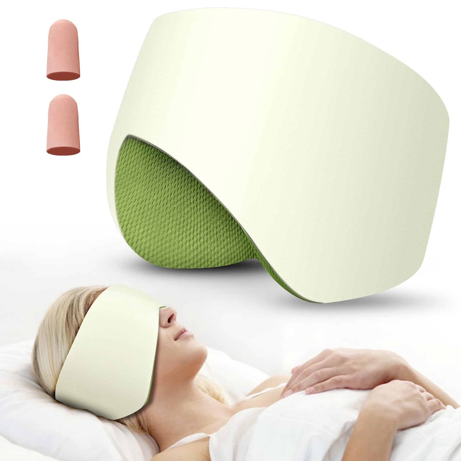 Photo 1 of Sleep Mask, Eye Mask for Sleeping with Heads Adjustable, Earmuffs for Sleep for Men & Women, 2 in 1 Ear Mask and Blindfold, Soft Dual-Sided All-Season Eye Cover for Side Sleepers (Green)