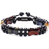 Protection Crystals Mens Bracelet Tiger Eye, Natural Stone Multicolored Tiger Eye Bracelets for Men, HASKARE Healing Crystals Unique Energy Beads Bracelet Gift for Mens Jewelry Trendy Spiritual Relief
