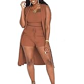 Aladeno Women 3 Piece Outfits Ribbed Sleeveless Kimono Cardigan Cover Up Tank Crop Tops Bodycon Shorts Tracksuit Lounge Sets