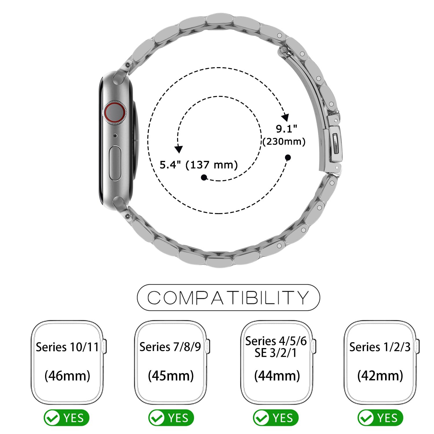 Compatible Apple Watch Band 49mm 45mm 44mm 42mm Premium Stainless Steel Metal Replacement Band for Apple Watch Ultra2 Ultra (49mm) Series 9 / 8 / 7 (45mm) SE Series 6 Series 5 / 4 (44mm) Series 3 / 2