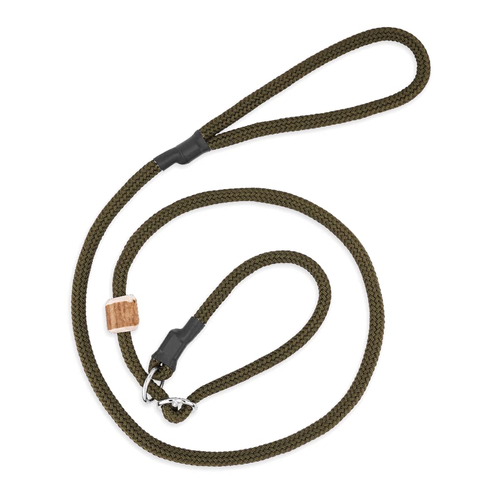 Melrose Moxon Lead with Pull Limit/Pull Stop, Slip Lead, Collar and Lead in One, Beautiful Colours, 8 mm x 130 cm (Olive)