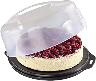 Xavax Kuchen-Transportbox rund mit Deckel (Kuchenbehälter 28,5 cm Durchmesser, Innenhöhe 8 cm, Kuchenbox mit Stückeinteilungshilfe, Party- und Tortenbutler) Tortenplatte anthrazit