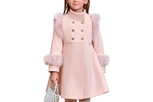 Haloumoning Toddler Girls Faux Fur Dress Coat Kids Winter Warm Jacket Long Sleeve Button Wool Coat 12 Months - 12 Years
