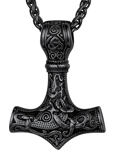 Men Thors Hammer Pendant Necklace, Nordic Viking Mythology