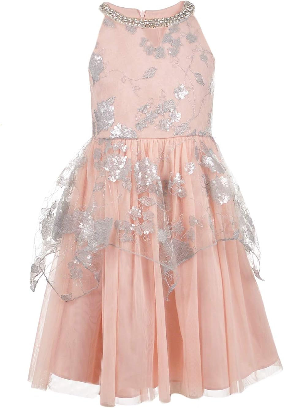 peach and silver dress