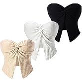 winkbay Women's 3 Pack Twist Front Tube Top Summer Y2k Split Hem Strapless Asymmetrical Going Out Crop Tops