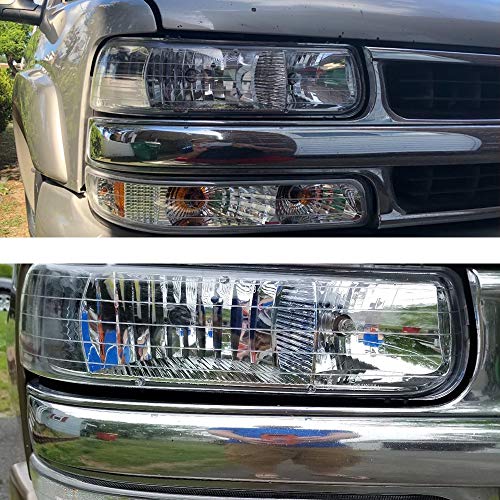 JSBOYAT Headlight Assembly Replacement for 1999-2002 Chevy Silverado 1500 2500 1500HD 2500HD 3500HD / 2000-2006 Chevy Tahoe Suburban 1500 2500 Headlamp with Bumper Lights - Passenger and Drive (Black) - Thumbnail 6