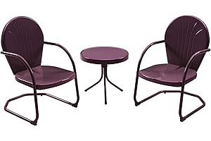 RICNOD Patio Bistro Set Retro Metal Outdoor Seating Conversation 3 Pieces, 2 C-Spring Motion Armchairs and Round Side Table, for Porch, Lawn, Garden, Purple