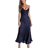 Lu's Chic Women's Satin Nightgown Dress Silk Lace Sleeveless Long Chemise Lingerie Sleepwear