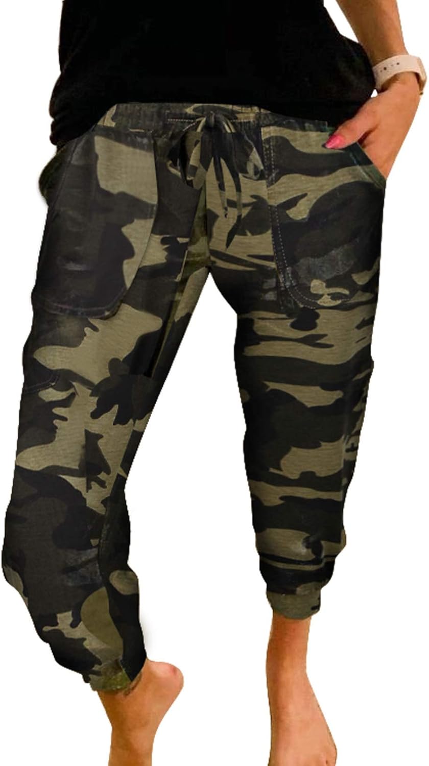 ROSKIKI Women's Drawstring Elastic Waist Casual Comfy Joggers Pants with Pockets: Clothing