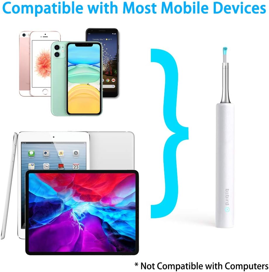 BEBIRD Ear Wax Removal Endoscope Otoscope, Earwax Remover Tools, Scope, with 1080P FHD Camera, 6 Led Lights, Wireless Connected, Compatible with iPhone, iPad, Android Smart Phones & Tablets (White) : Electronics