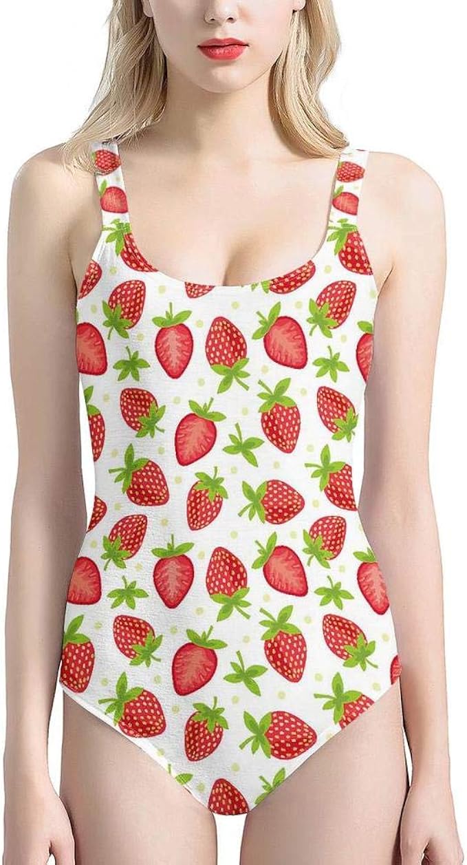 Prelerdiy Strawberry One Piece Swimsuit High Cut Low Back Women S Retro 80s 90s U Neck Tankini Set At Amazon Women S Clothing Store