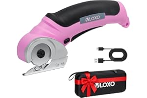 VLOXO Cordless Electric Scissors, Cardboard Cutter with Safety Lock 4.2V Electric Mini Cutter Power Rotary Scissors for Leather Felt Rug Box with Storage Box Pink