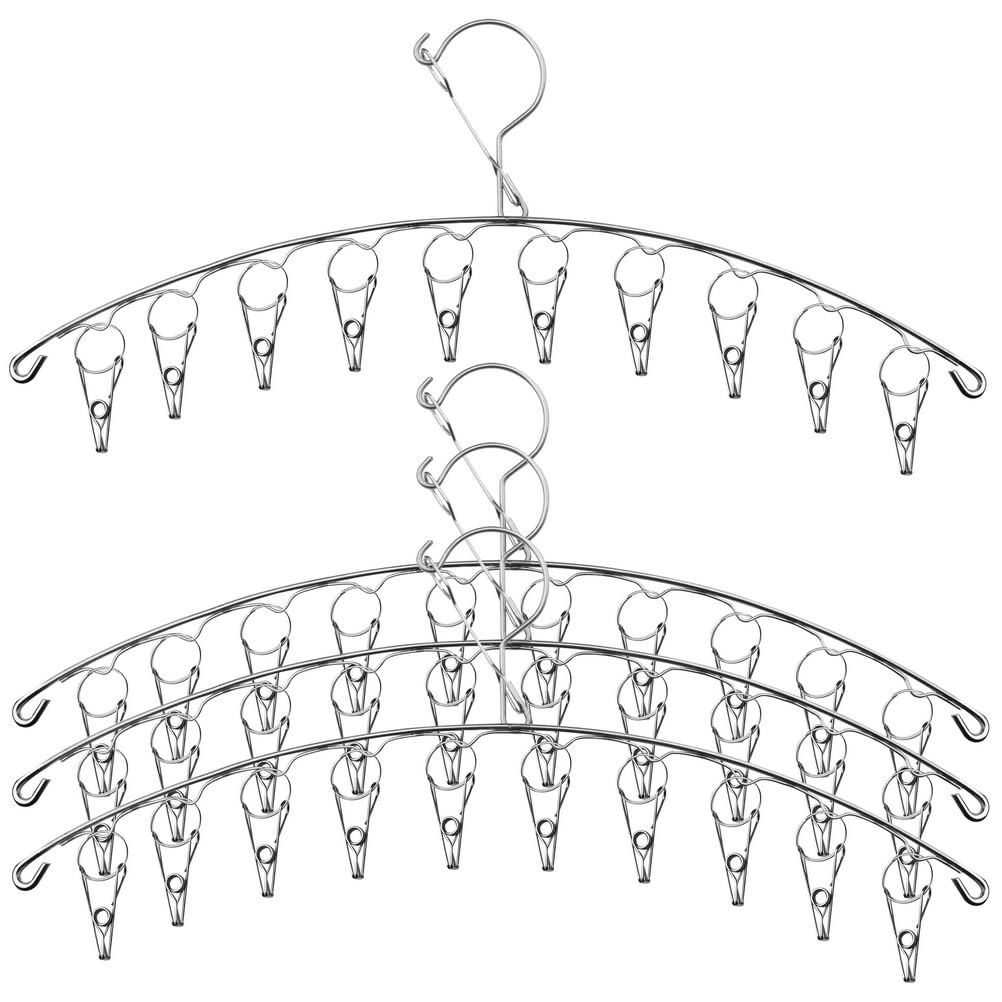 kuou 4 PCS Stainless Steel Drying Drip Hanger, Laundry Clothesline Hanging Rack Windproof Drying Rack with 10 Pegs for Underwear Socks Bras Baby Clothes Gloves