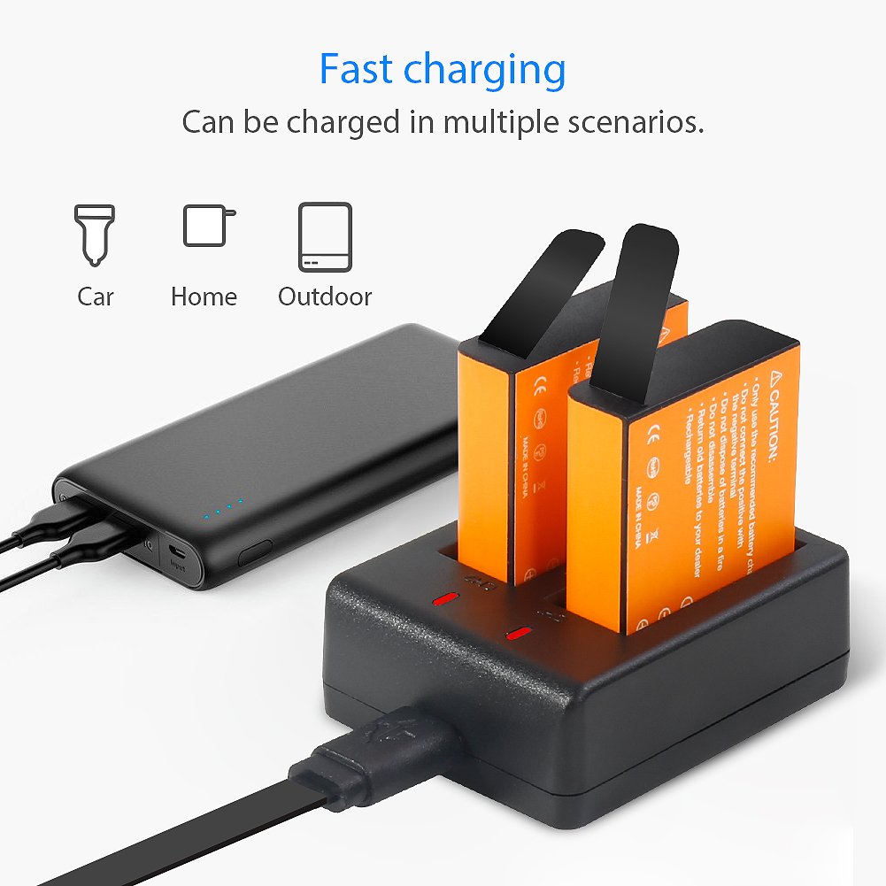 2X1350mAh Action Camera Battery Rechargeable for CAMKONG/AKASO EK7000