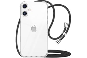 YESPURE for iPhone 16 Cute Clear Case with Adjustable Neck Cord Lanyard Strap for Women Soft TPU Bumper Cover Shockproof Protective Case Cover for iPhone 16 - Black
