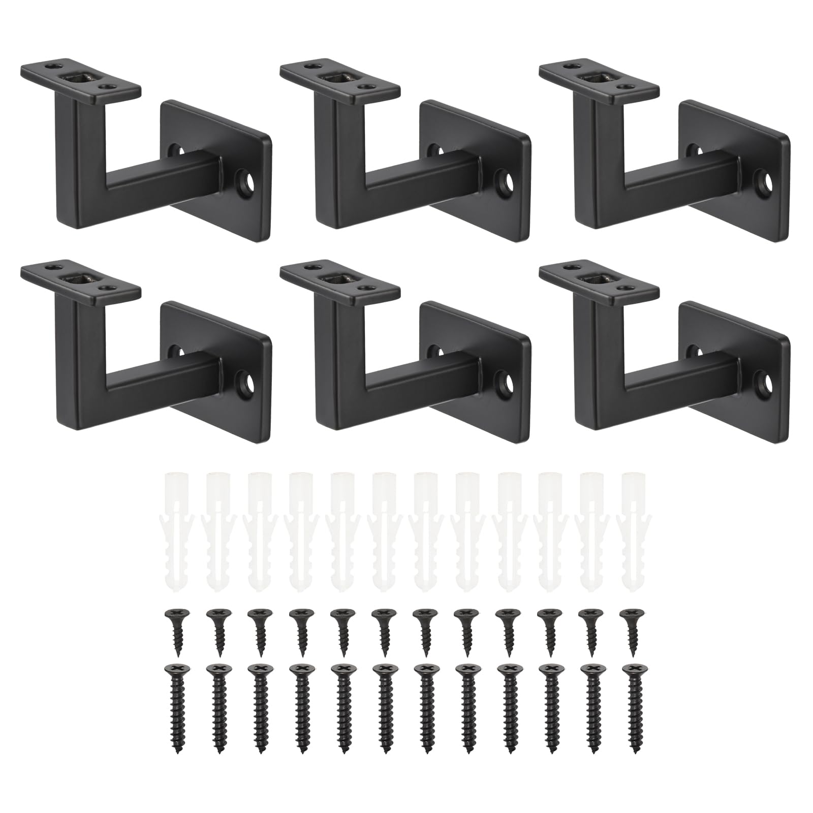 uxcell Black Fixed Swivel Hand Rail Brackets Adjustable Square Hand Rail Brackets for Staircase Stair (6pcs)