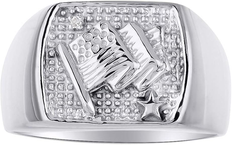 Rylos Usa Flag Ring With Genuine Diamonds Set In Sterling Silver