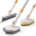 3 in 1 Shower Scrubber Cleaning Brush with 50'' Long Handle, FUUNSOO Tub & Tile Grout Brush Stiff Bristles Lock in Place Scru