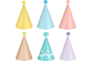 APAUSVCM 6Pcs Birthday Hats for Dog/Cat, Cute Dog Party Hats with Pom Poms Mini Party Hat Adjustable Mini Cat Birthday Party Hat for Kittens Rabbits Small Animals