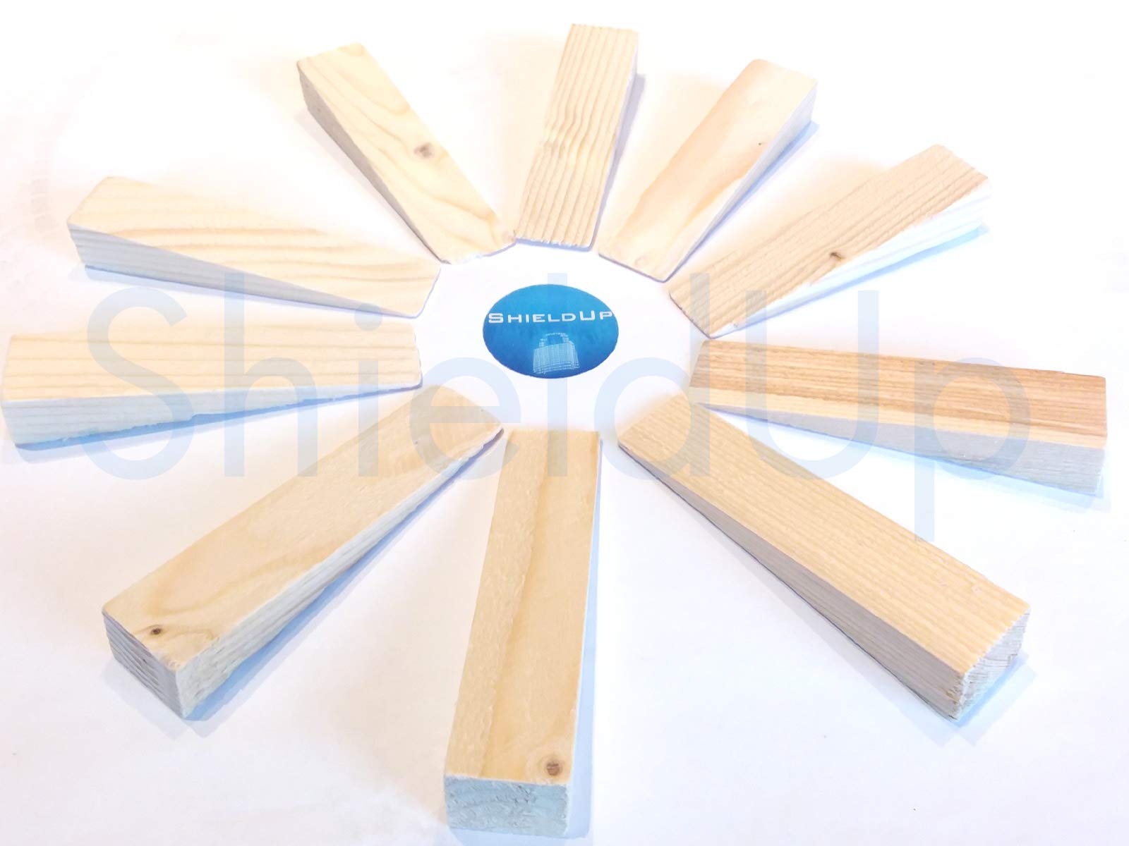 ShieldUp 10 x Heavy-Duty Wooden Wedges - Multi-Purpose Shims, Spacers, Door Stops & Leveling Blocks - Perfect for Office Home & DIY- Multi-Purpose Wood Wedges for Furniture, DIY, Carpentry & Flooring