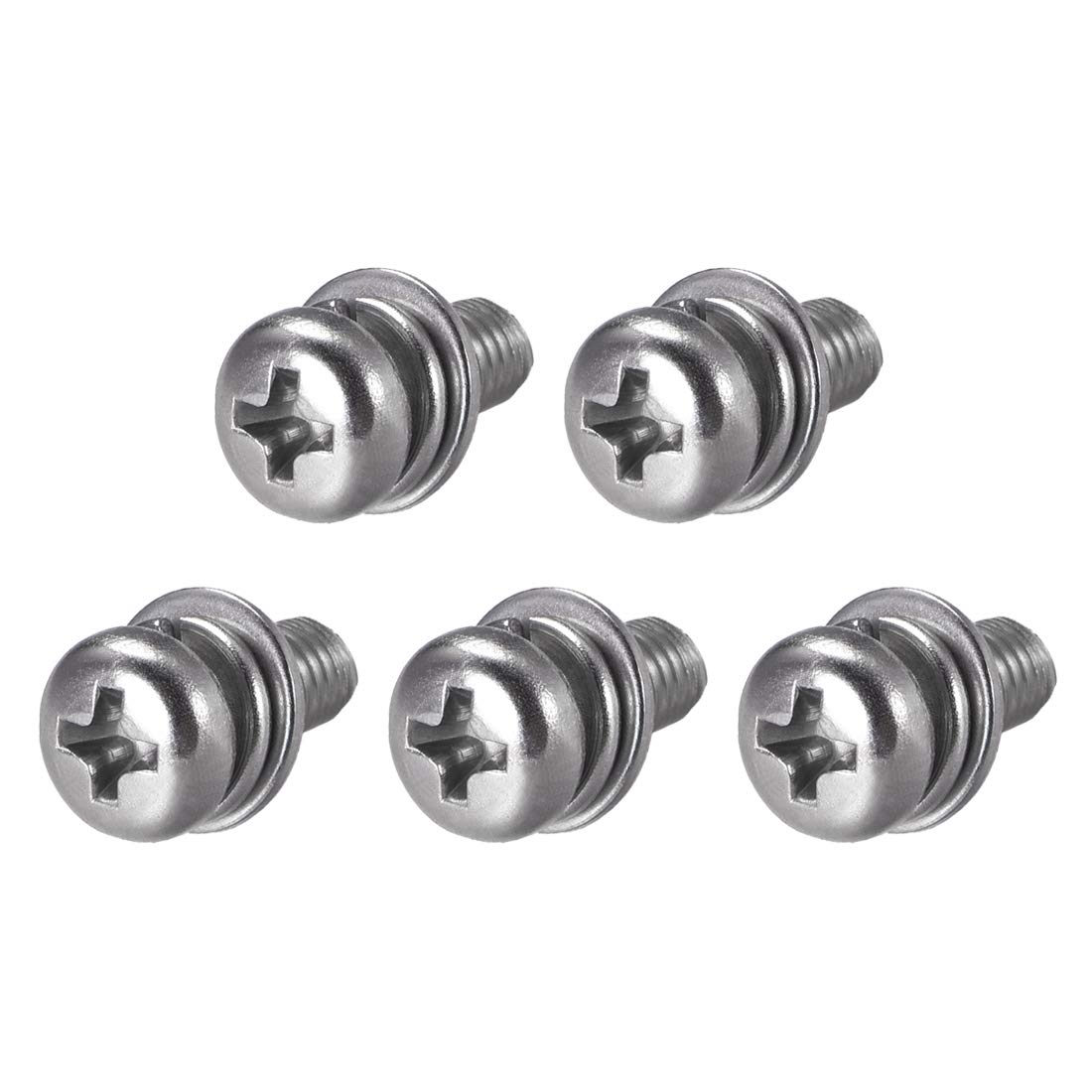 sourcing map M5 x 16mm Stainless Steel Phillips Pan Head Machine Screws Bolts Combine with Spring Washer and Plain Washers 5pcs